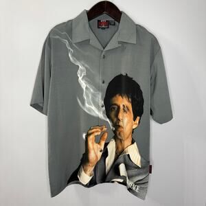 Dragonfly Scarface Tony Montana Shirt AOP Button Up Grey Mens L